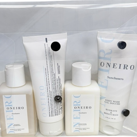 Oneiro Sunchasers 4-Piece Set w/ Clear Travel Bag Shampoo Body Wash Lotion - Picture 13 of 13